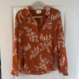 Sezane Orange Notched Collar Button Down Shirt